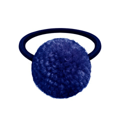 Cobalt Wool Pom Pom Hair Elastic